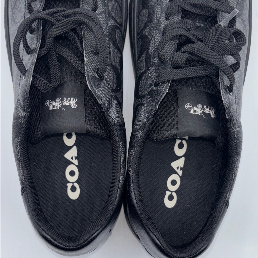 Coach Men’s High Line Signature Logo Black Leather Sneakers Size 12 - Picture 8 of 13
